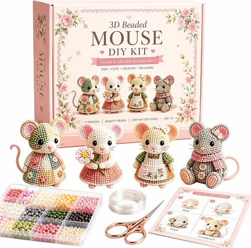 Maus perlentiere bastelset - 3d,